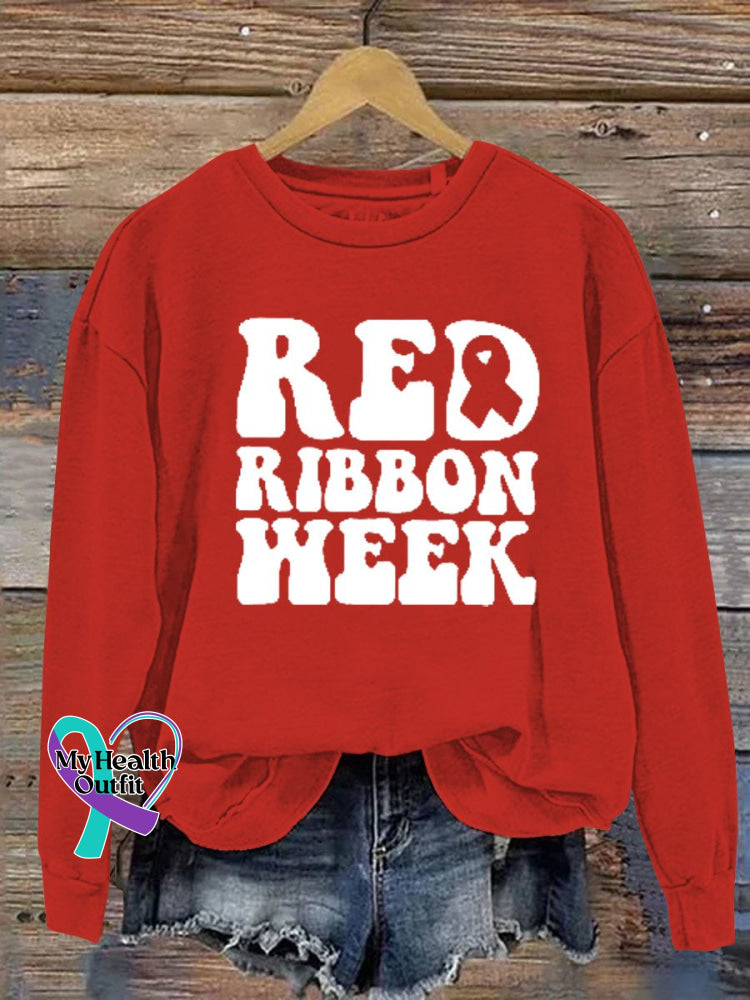 Unisex Women’s Men’s Red Ribbon Week Awareness Casual Print Sweatshirt / S