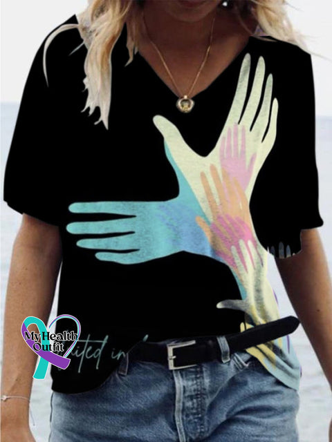 United In Hope Peace Dove Print Loose Casual V-Neck Short Sleeve Multicolor / S