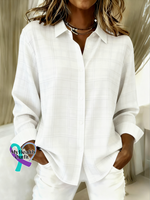 V Neck Long Sleeve Geometric Regular Micro-Elasticity Regular Fit Shirt For Women White / S arrivals