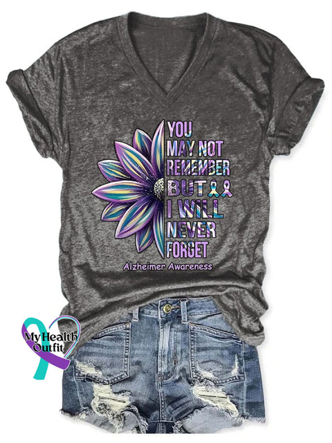 V-Neck Retro Alzheimer’s Awareness You May Not Remember But I Will Never Forget T-Shirt Dark Grey