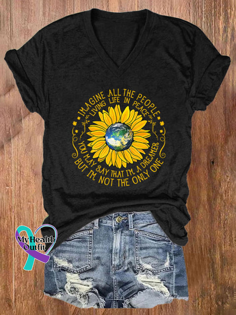 V-Neck Retro Imagine All The People Livin’ Life In Peace You May Say I’m A Dreamer But I’m