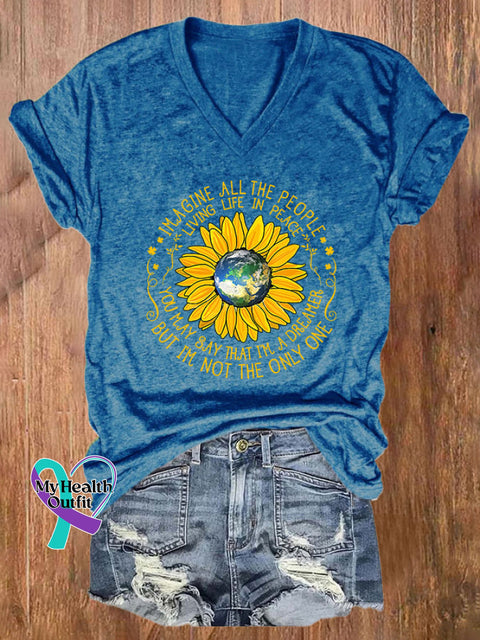 V-Neck Retro Imagine All The People Livin’ Life In Peace You May Say I’m A Dreamer But I’m