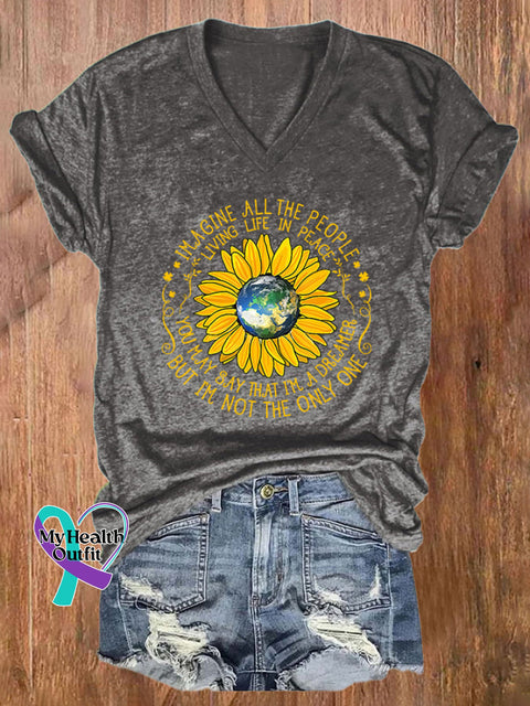 V-Neck Retro Imagine All The People Livin’ Life In Peace You May Say I’m A Dreamer But I’m