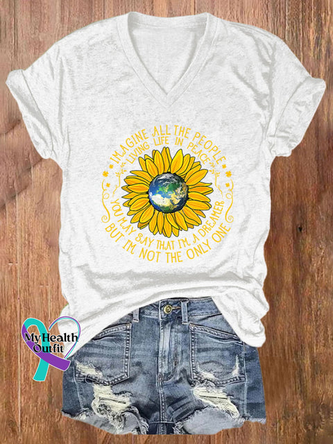 V-Neck Retro Imagine All The People Livin’ Life In Peace You May Say I’m A Dreamer But I’m