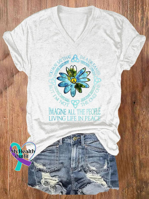V-Neck Retro Imagine All The People Livin’ Life In Peace You May Say I’m A Dreamer But I’m