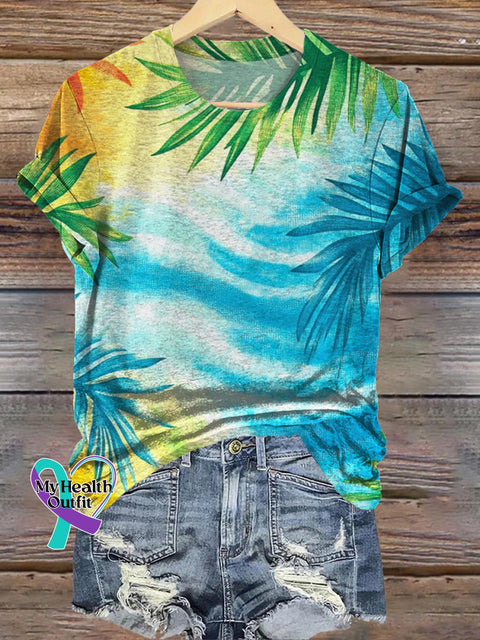 Vacation Coconut Tree Print Casual Round Neck Short Sleeve T-Shirt Multicolor / S
