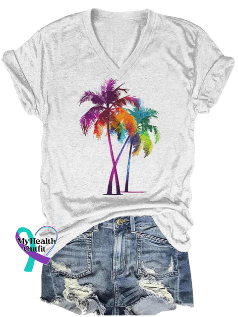 Vacation Rainbow Coconut Tree Art Print Casual T-Shirt White / S