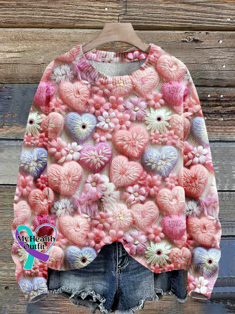 Valentine Pink Hearts Seamless Pattern Print Knit Pullover Sweater Multicolor / S