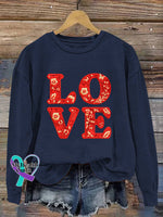 Valentine’s Day Love Art Print Casual Sweatshirt Blue / S