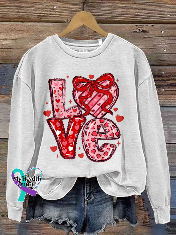 Valentine’s Day Love Art Print Casual Sweatshirt White / S