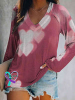 Valentine’s Day Print V-Neck Long Sleeve Pullover Pink / S