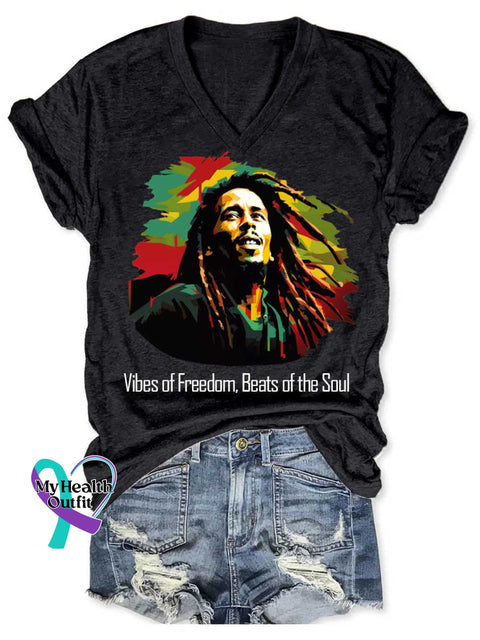 Vibes Of Freedom Beats Of The Soul Art V neck Casual T Shirt Black / S