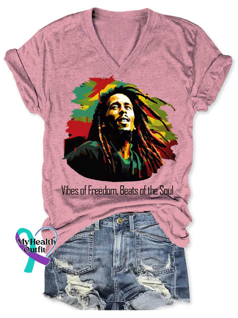 Vibes Of Freedom Beats Of The Soul Art V neck Casual T Shirt Pink / S