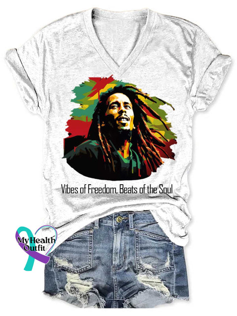 Vibes Of Freedom Beats Of The Soul Art V neck Casual T Shirt White / S