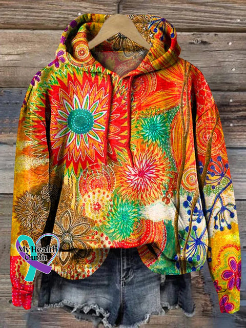 Vibrant Abstract Art Printed Casual Hoodie Sweatshirt Multicolor / S