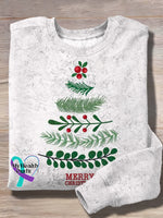 Vintage Art Christmas Tree Print Casual Sweatshirt Apricot / S