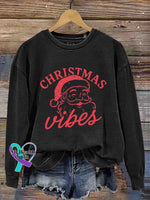 Vintage Christmas Art Print Casual Sweatshirt Black / S