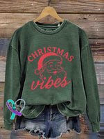 Vintage Christmas Art Print Casual Sweatshirt Green / S