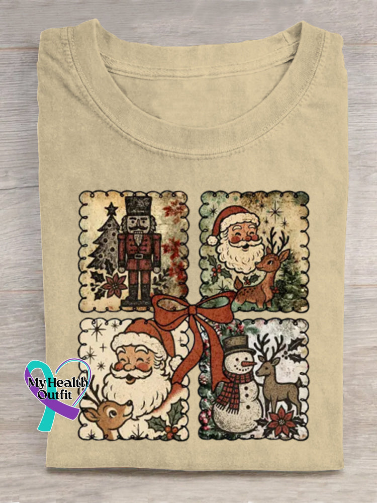 Vintage Christmas Art Print T-shirt Apricot / S