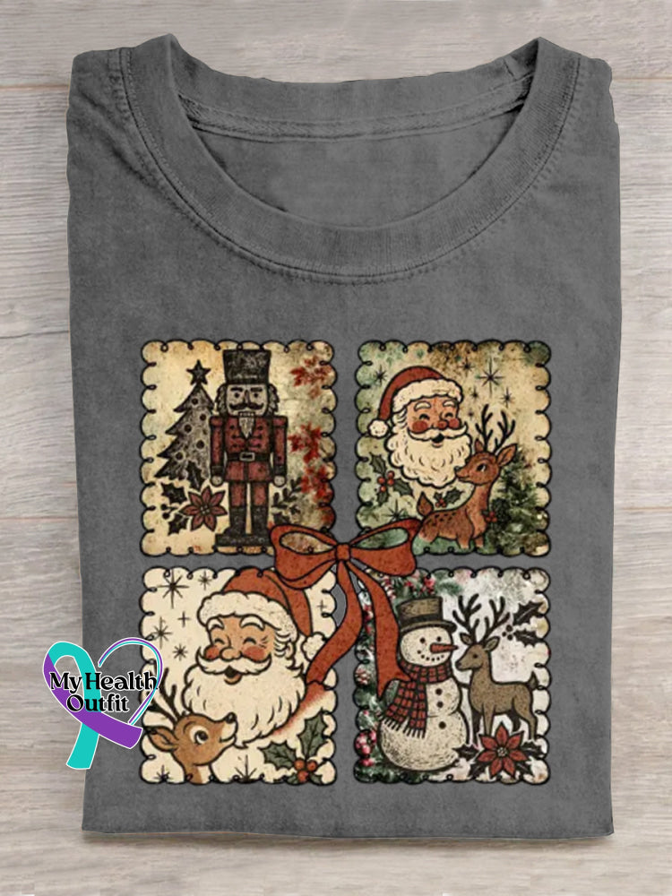 Vintage Christmas Art Print T-shirt Grey / S