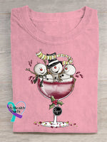 Vintage Christmas Art Print T-shirt Pink / S