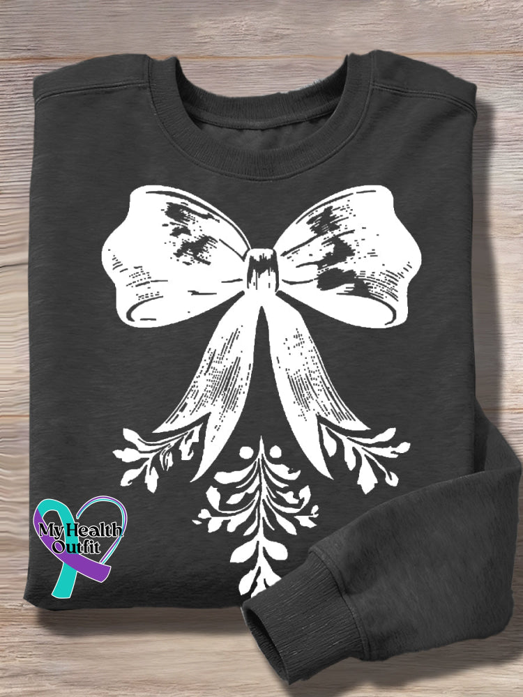Vintage Christmas Bow Art Print Casual Sweatshirt Black / S