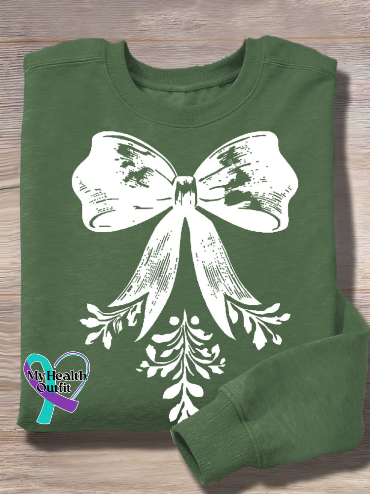 Vintage Christmas Bow Art Print Casual Sweatshirt Green / S
