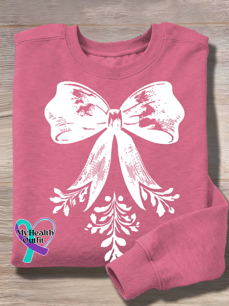 Vintage Christmas Bow Art Print Casual Sweatshirt Pink / S