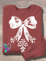 Vintage Christmas Bow Art Print Casual Sweatshirt Red / S