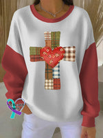 Vintage Cross Art Print Casual Sweatshirt Red / S