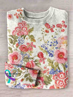 Vintage Flora Breast Cancer Awareness Art Print Knit Pullover Sweater Multicolor / S