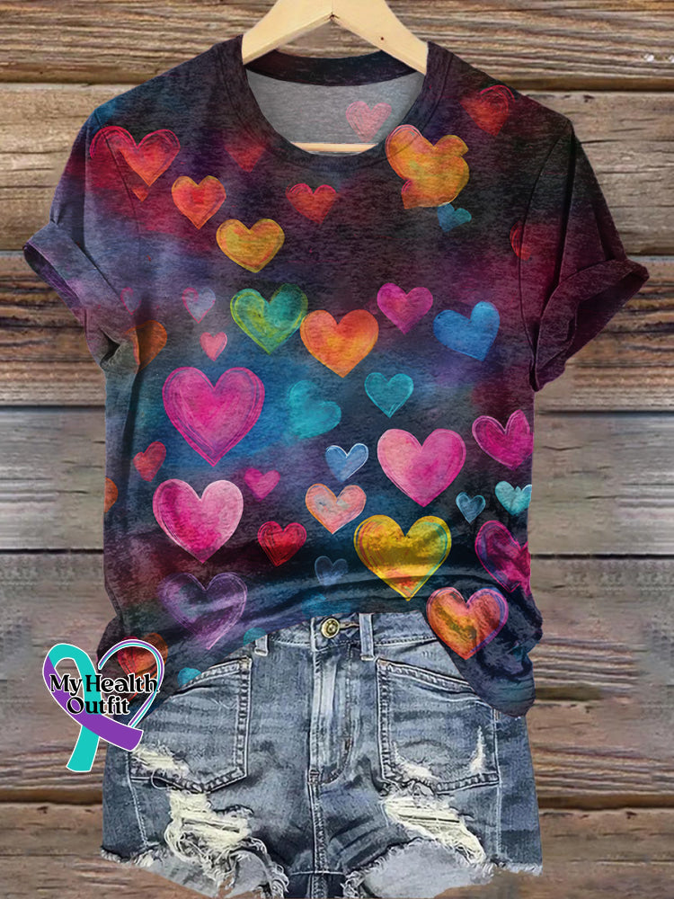 Vintage Love Printed Casual Round Neck Short Sleeve T-Shirt Multicolor / S
