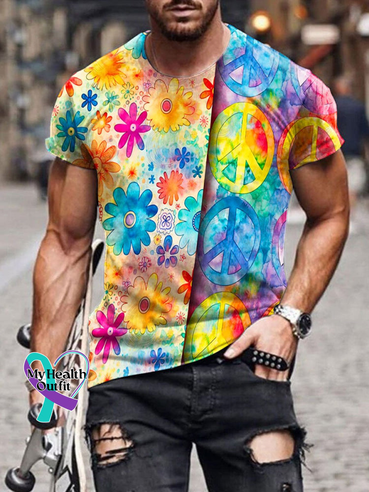 Vintage Hippie Love And Peace Flower Art Print Casual Denim Jacket Men’s / S