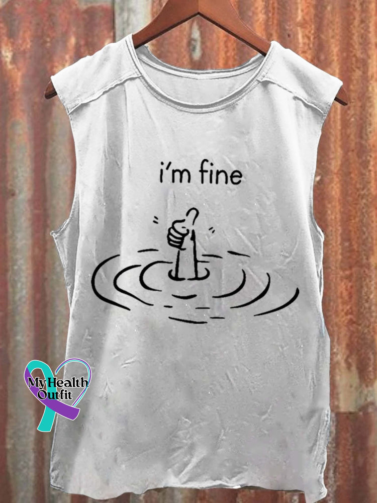 Vintage I‘m Fine Funny 100% Cotton Casual Tank Top White / S