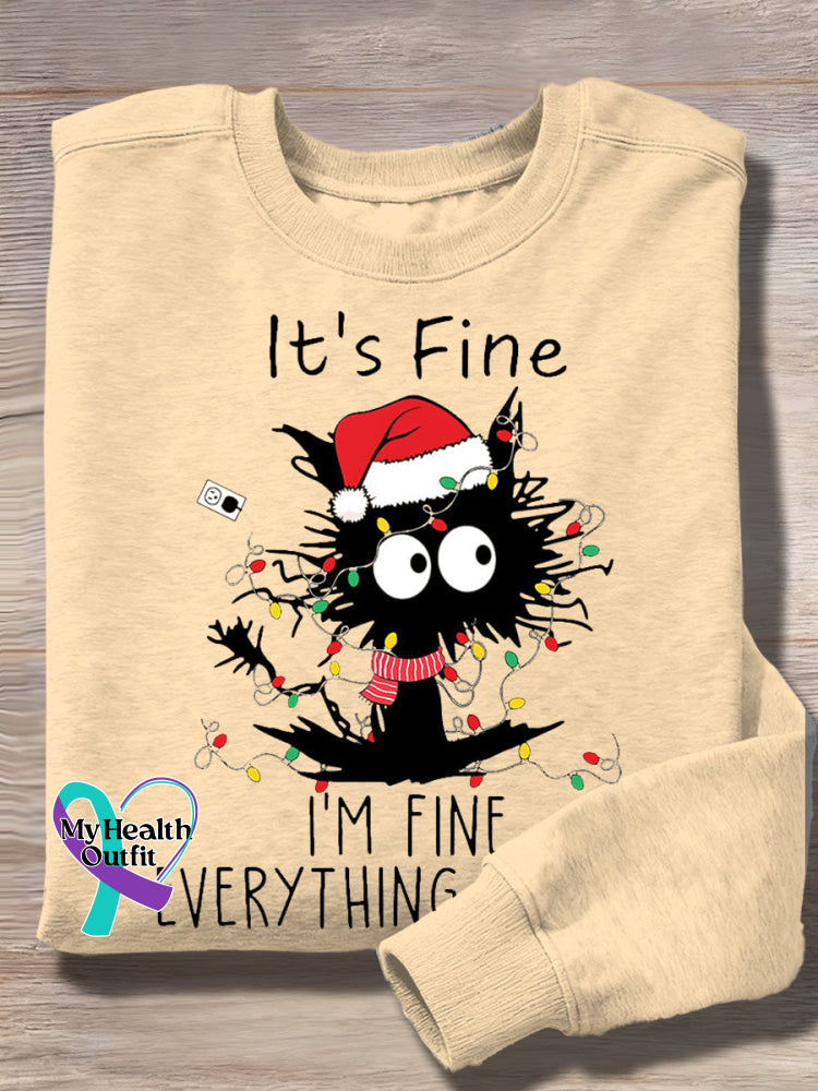 Vintage It’s Fine I’m Fine Everything Is Fine Art Print Casual Sweatshirt Apricot / S