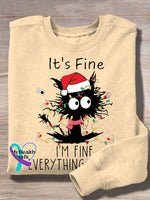 Vintage It’s Fine I’m Fine Everything Is Fine Art Print Casual Sweatshirt Apricot / S