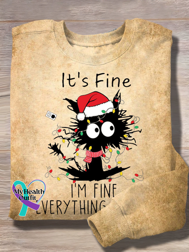 Vintage It’s Fine I’m Fine Everything Is Fine Art Print Casual Sweatshirt Khaki / S