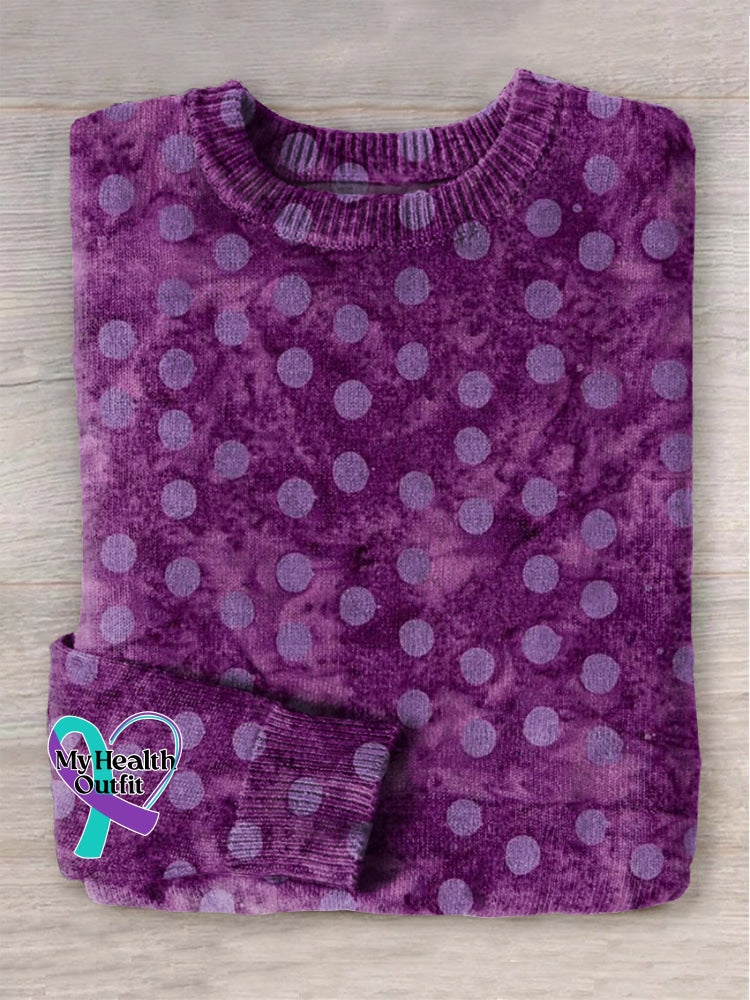 Vintage Purple Alzheimer Awareness Art Print Knit Pullover Sweater Multicolor / S