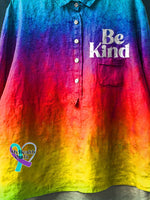 Vintage Rainbow Be Kind Art Print Casual Cotton And Linen Shirt