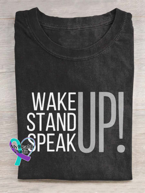 Wake Up Stand Speak Art Print Casual T-Shirt Black / S