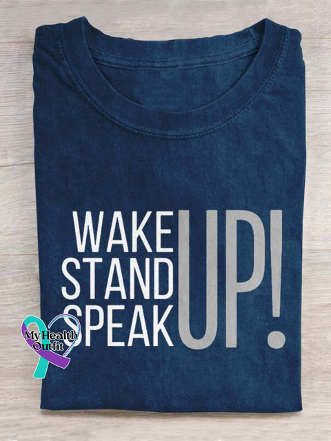 Wake Up Stand Speak Art Print Casual T-Shirt Blue / S