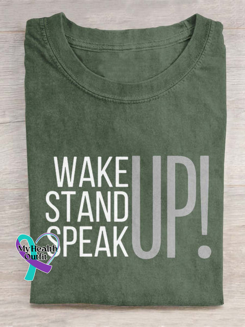 Wake Up Stand Speak Art Print Casual T-Shirt Green / S