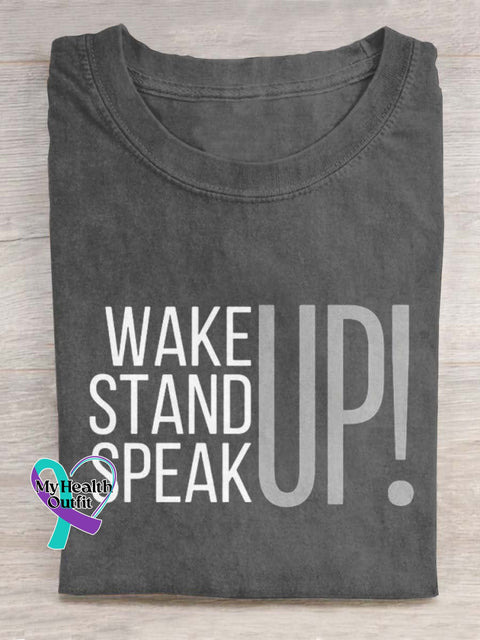 Wake Up Stand Speak Art Print Casual T-Shirt Grey / S