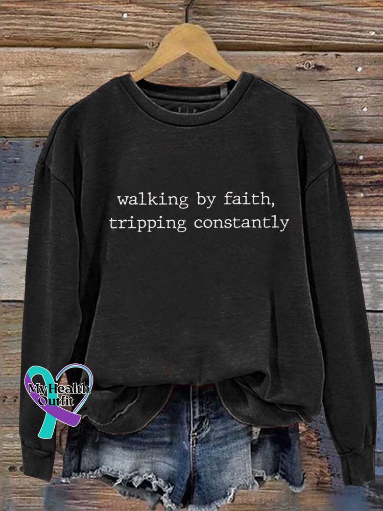 Walking By Faith Tripping Constantly Print Casual Sweatshirt Black / S