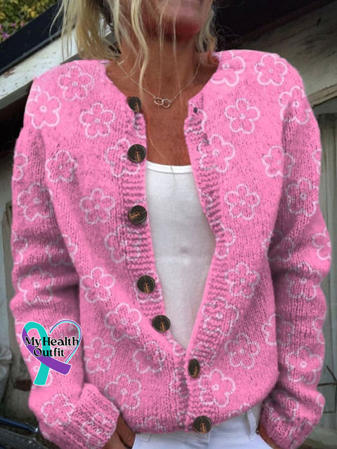 ❤️Warm Gift❤️Women’s Breast Cancer Pink Ribbon Print Casual Sweater Cardigan / S