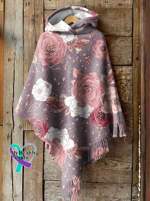 ❤️Warm Gift❤️Women’s Pink Breast Cancer Awareness Flowers Print Casual Knitted Blanket