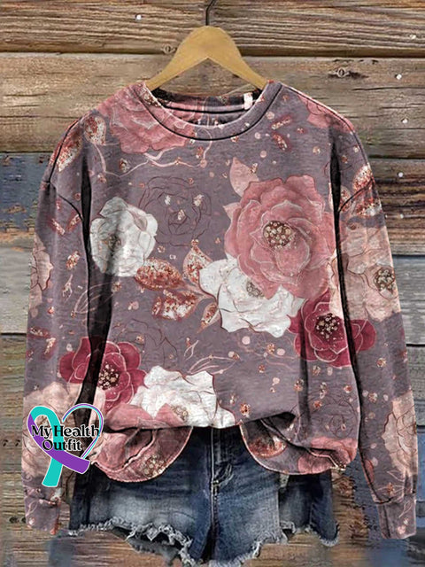 ❤️Warm Gift❤️Women’s Pink Breast Cancer Awareness Flowers Casual Sweatshirt One / S