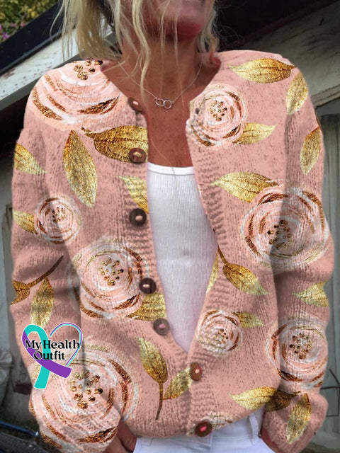 ❤️Warm Gift❤️Women’s Pink Breast Cancer Awareness Print Buttoned Cardigan Sweater Multicolor / S