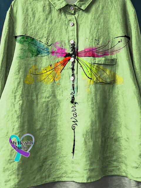 Warrior Cancer Awareness Art Print Casual Cotton And Linen Shirt