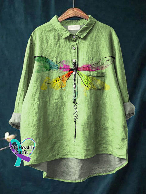 Warrior Cancer Awareness Art Print Casual Cotton And Linen Shirt Green / S